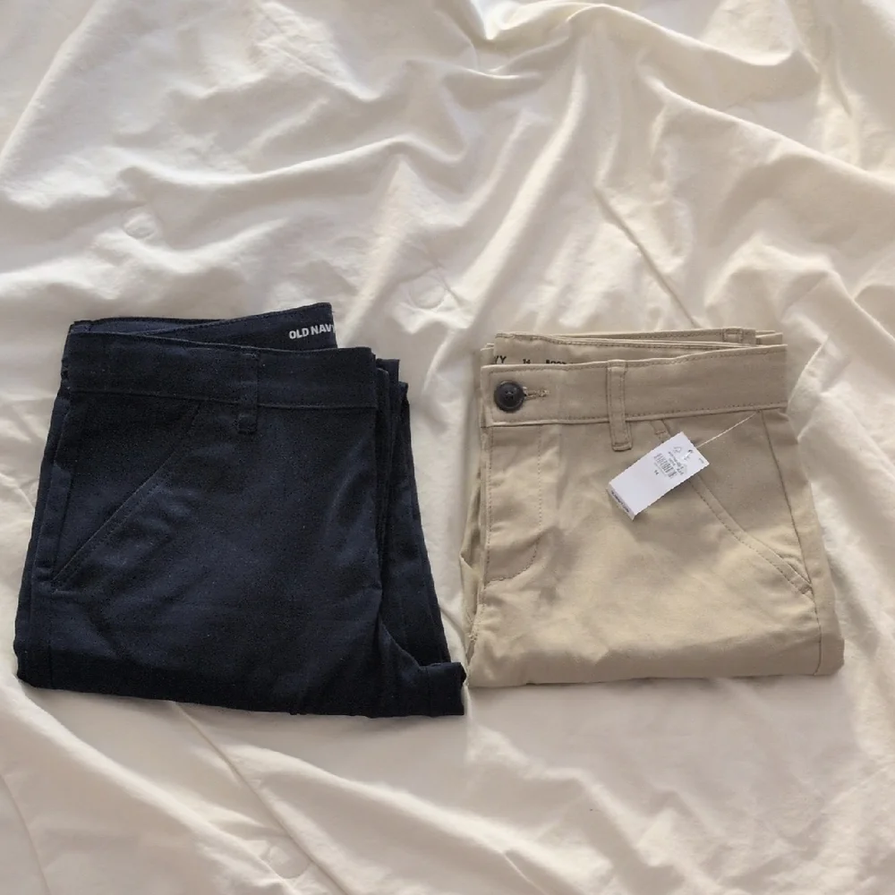 2 Pairs Old Navy Girls Sz14 Casual Bottoms - Navy, Tan Uniform